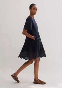 ME + EM Cheesecloth Broderie Short Swing Navy Dress - Women's Sz US 2 NWT $285 - Picture 1 of 7