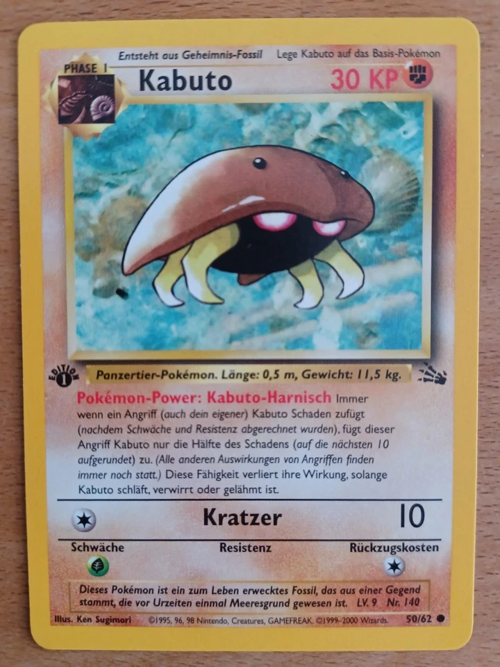Pokemon Karte Kabuto 50/62 Fossil 1. Edition Deutsch Mint/NM unbespielt - Bild 1 von 2