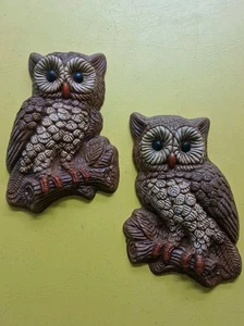 Vintage 1970’s Wall Decor Foam Craft Big Eyed Owls Rustic Appeal Kitschy Cute - Picture 1 of 5