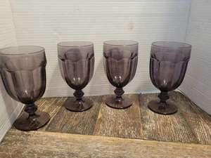 (4) Vintage Libbey Gibraltar Amethyst Purple Duratuff Footed Water Goblet,MCM - Picture 1 of 7