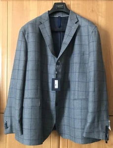 BARUTTI THIENTO Tailored Virgin Wool/Linen Windowpane Blazer, Blue UK 56 EU 66 - Picture 1 of 10