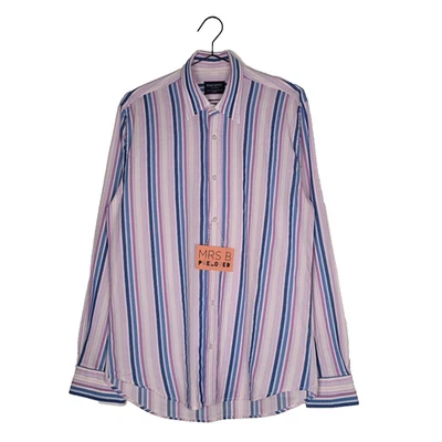 Hackett Striped Shirt Medium Blue Pink Long Sleeve Formal 100% Cotton Wedding - Image 1 of 4