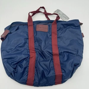 Vintage NWT Pierre Cardin Paris New York Nylon Tote Bag Navy Blue Maroon Handles - Picture 1 of 17