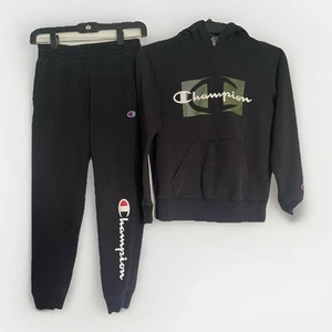 CHAMPION Boy Signature Hoodie And Joggers Set Black Sz M - Picture 1 of 10