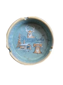 Cenicero de cerámica vintage de recuerdo de Pennsylvania con campana de ciervo y diseño de cabina redondo - Imagen 1 de 6
