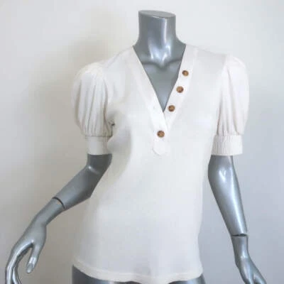 Derek Lam 10 Crosby Heather 泡泡袖上衣奶油色罗纹针织 S 码 — 第 1/4 张图片