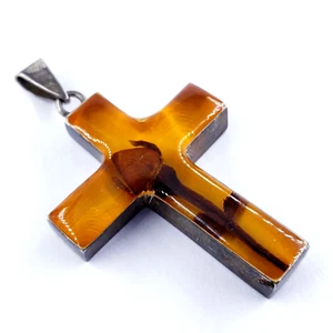 TAXCO MEXICO TS-134 Vintage Sterling Silver Dried Flower Cross Pendant Religious - Picture 1 of 6