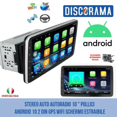 STEREO AUTO AUTORADIO 10 " POLLICI ANDROID  2 DIN GPS WIFI SCHERMO ESTRAIBILE - Immagine 1 di 4