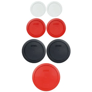 Pyrex (2) 7202-PC 1-Cup White Lids, (2) 7200-PC 2-Cup Red Lids, (2) 7201-PC 4-C - Picture 1 of 9