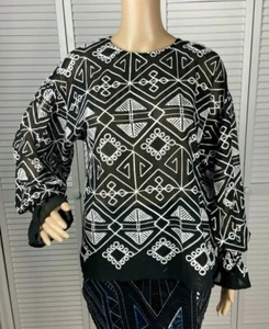 NWT Free The Roses Long Sleeve Black White Shirt Geometric Print  Size XS - Picture 1 of 7