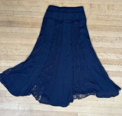 Vintage 90s Y2K Black Fairy Grunge Whimsygoth Lace Panel Stretchy Skirt Y2K S - Image 1 of 4