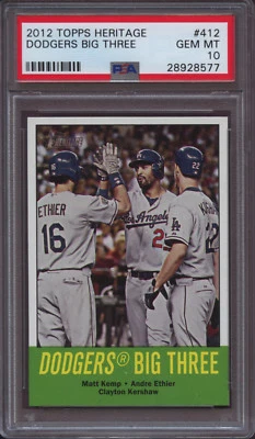 2012 Topps Heritage 412 Clayton Kershaw Dodgers Big Three PSA 10 Gem Mint Pop 8 - Image 1 of 2
