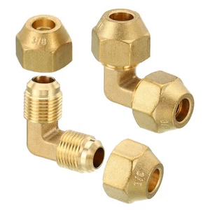 3/8" x 3/8" Brass Fitting, 2 Pack Flare 90 Degree Elbow Tube Fitting with Nut - Bild 1 von 5