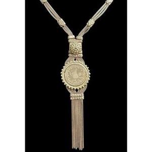 "Collar etrusco moneda turca cadena plata 900 vintage 21""" - Imagen 1 de 9
