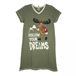 Lazy One Sleepshirt Nightgown S/M Camping Hiking Moose Nature Follow Your Dreams - Picture 1 of 2