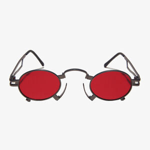 Ultimate Gunmetal Metal Steampunk Sunglass with Red Lens - Jules