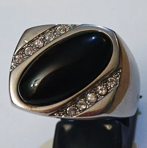 Black Oval Onyx Cz Stainless Steel K316 Mens Ring Size 11 - Picture 1 of 5