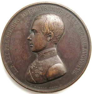 R3642 Medaille 1850 Franz Joseph I. Grundsteinlegung Südbahn Triest Sign. Fabris - Bild 1 von 2