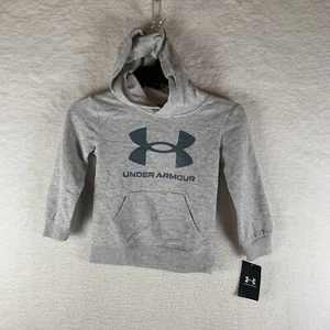 Under Armour Hoodie Boys 4 Gray Cotton Stretch Long Sleeve Logo Pullover 6698 - Picture 1 of 7