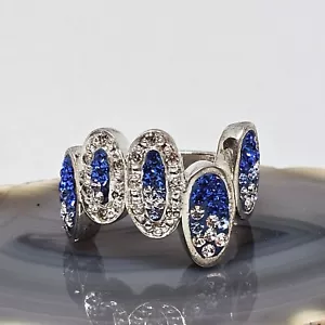 925 Sterling Silver Blue & White Crystal Pave Cocktail Ring Size 7 - Picture 1 of 14