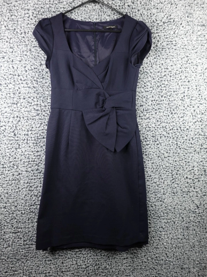 Vestido Nanette Lepore liso azul marino fruncido fruncido manga gorra talla 8 Foto 1 de 4