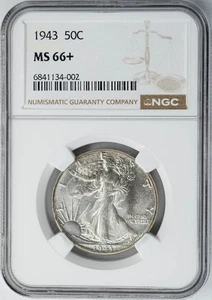Walking Liberty Half 50c 1943 MS66+ NGC 950177-1 - Imagen 1 de 5