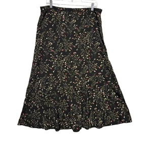 Black Woodland Floral Midi Schrägschnitt Stufen Flare Rock Gr 16 dunkel romantisch Fee - Bild 1 von 11