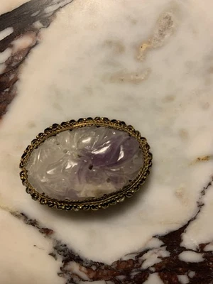 Antique Qing Dyn Chinese Filigree Amethyst Carved Pin Brooch - Image 1 of 4