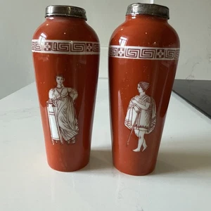 A Pair Of Royal Bayreuth Orange Sterling Silver Topped Ceramic Vases 5.5”high AF - Picture 1 of 15