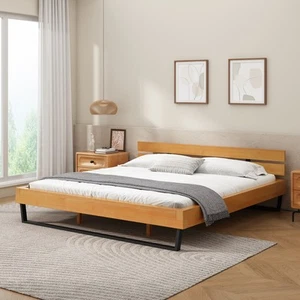 PINE WOOD BED FRAME KING SIZE,NATURAL & BLACK COLOR - Picture 1 of 12