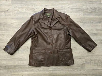 Eddie Bauer Lamb Leather Jacket Mens XL Brown Button Up Flap Pockets Collared - Image 1 of 4