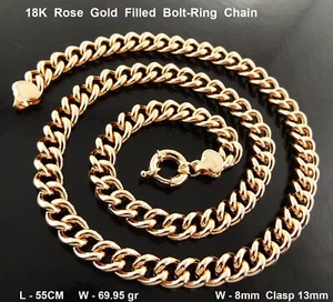 Gold Bolt ring Necklace Real 18K Rose Filled Solid Clasp Statement Chain 55cm - Picture 1 of 4