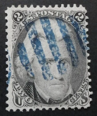 73 BLACKJACK w DARK BLUE "5-BAR GRID" FANCY CANCEL w PART CDS - LOVELY !! - Image 1 of 2