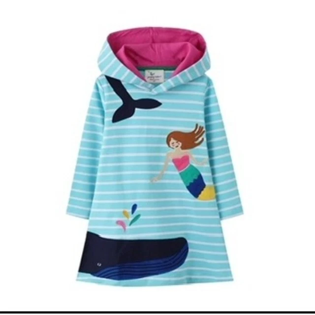 Vestido para encubrir playa/piscina a rayas con capucha sirena y ballena 2T Foto 1 de 1