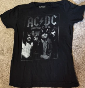 ACDC Highway To Hell T Shirt Sz M Black Cotton Official Merch Faded Vtg Tour - Imagen 1 de 4