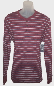 Mens Henley Knit Pullover Shirt by St Johns Bay XXL Burgundy Striped NWT - Picture 1 of 4