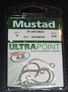Paquete de 5 ganchos de círculo en línea Mustad 10121NPDT-20 Kaiju tamaño 2/0 en línea 7X fuertes - Imagen 1 de 2