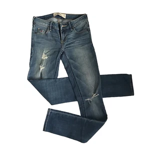 Hollister Skinny Stretch Destroyed Distressed Women Blue Jeans SZ 0 W24 L31 EUC - Picture 1 of 12