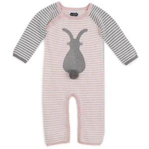 NWT MUD PIE BABY GIRLS KNIT STRIPED BUNNY ONE PC OUTFIT EASTER SZ 0-3 MO - Picture 1 of 1