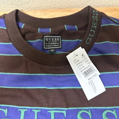Guess EST 1981 Long Sleeve Brown Purple Green Striped L/S Shirt Men’s Large NWT - Image 1 of 4