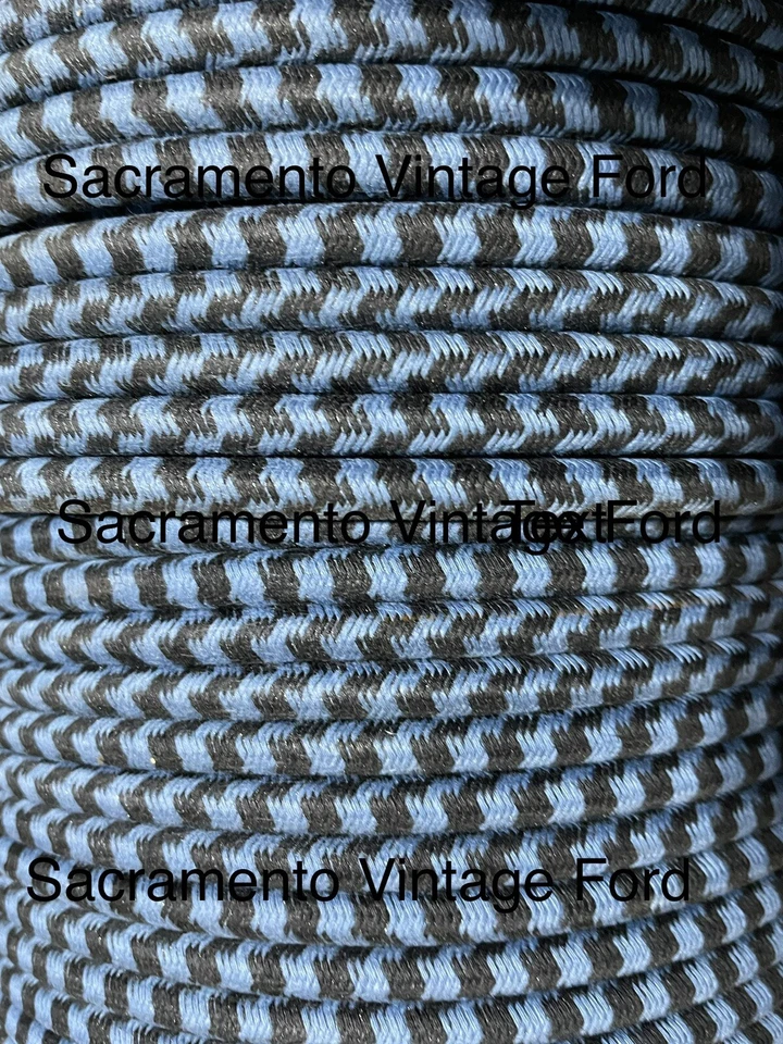 7MM Spark Plug Ignition Wire Copper Core Cloth Covered Blue Black Hot Rod 8FT - Image 1 of 1