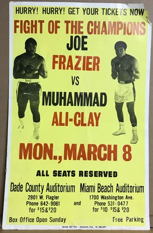 Muhammad Ali vs Joe Frazier Fight Placard, Original, 1971 Madison Square Garden Cover