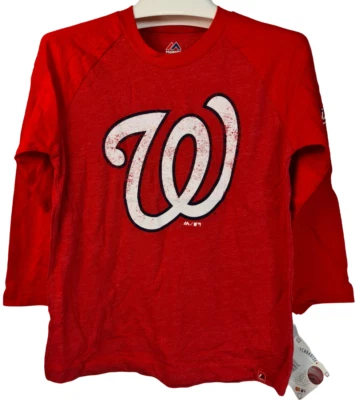Majestic Youth Washington Nationals Power Hit Raglan T-Shirt RED - MEDIUM 10/12 - Image 1 of 4