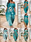 Dolphins Miami Womens Off Shoulder Maxi Dress Short Sleeve Dress with Pockets