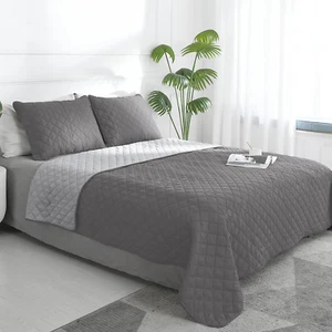 Full/Queen Size Reversible Quilt Set with 1 Quilt and 2 Pillow Shams, Soft Bed - Picture 1 of 8