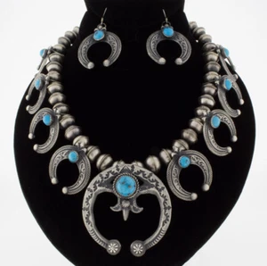 Kingman Turquoise Naja Necklace & Matching Earring Set By Kevin Billah - Picture 1 of 7