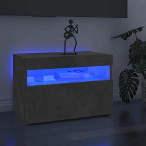 Concrete Grey TV Cabinet + LED Lights TV Stand Small Sideboard w/ Media Shelf - Picture 1 of 12