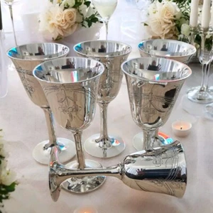 Goblets Florantine Vintage Silver Plated X 6 Sm 120ml Engraved Flower Chain - Bild 1 von 6