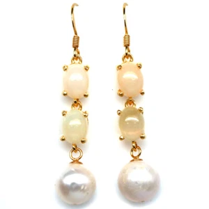 925 Sterling Silver 10 mm. White Pearl & Multicolor Opal Earrings - Picture 1 of 4