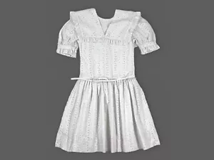 Vintage Sylvia Whyte Mädchen Kleid Größe 7 weiß Ösen Baumwolle Matrosenkragen USA - Bild 1 von 16